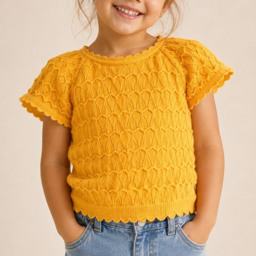 Janie and Jack Textured Scallop Sleeve Sweater Short Sleeve Golden Marigold 4T